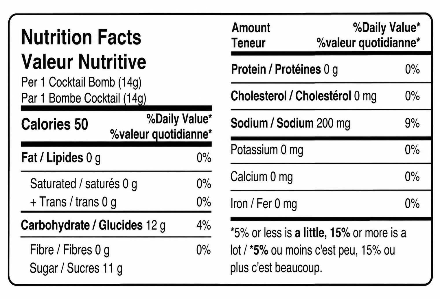 Valeurs nutritionnelles Cocktail Bomb Shop